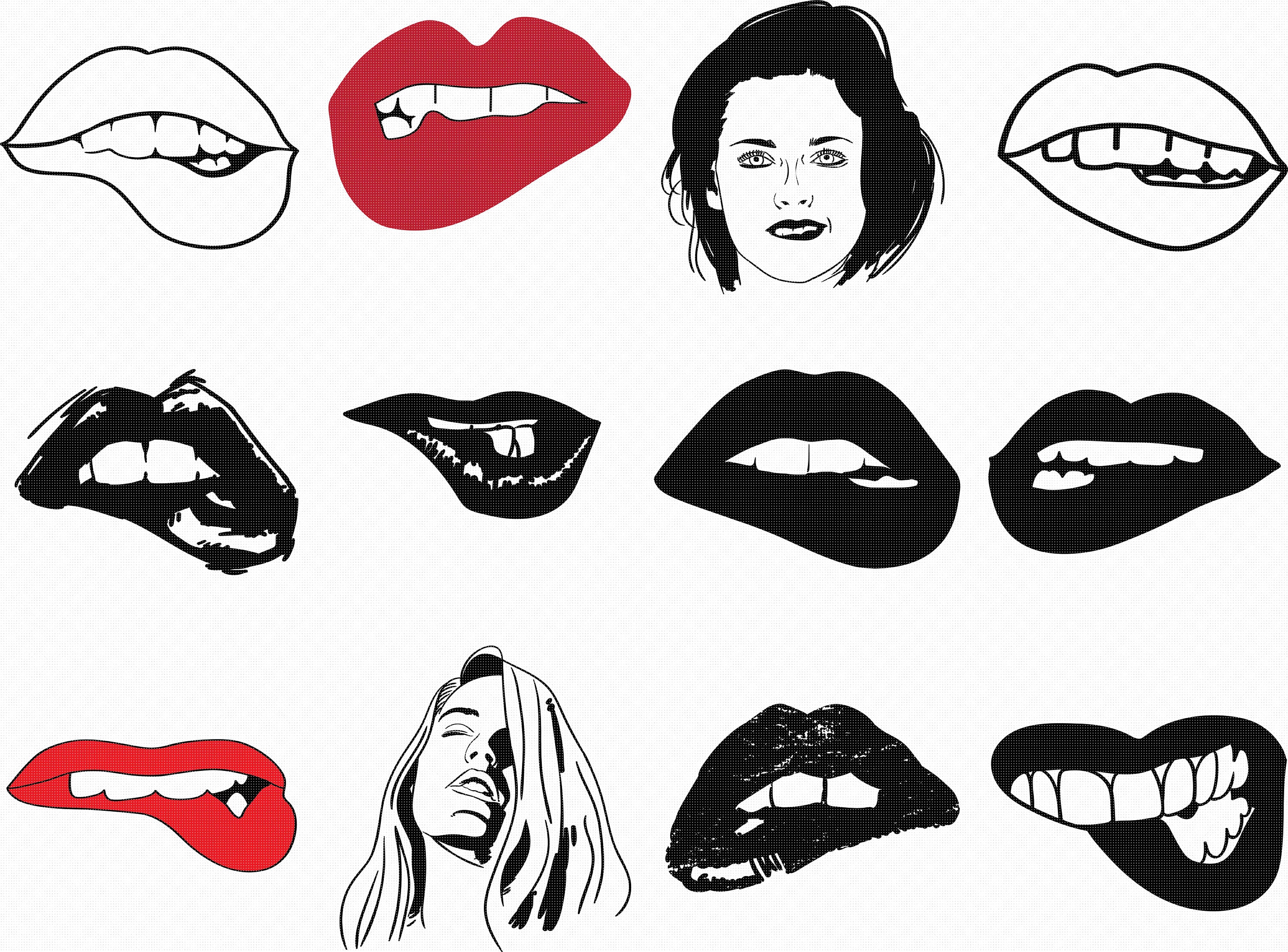 lip biting svg, eps, png, dxf, clipart for cricut and silhouette