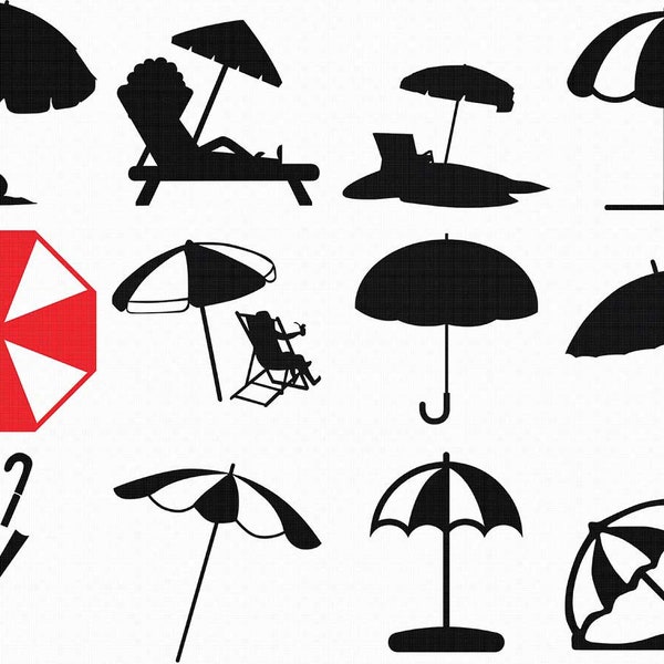 beach umbrella svg, eps, png, dxf, clipart for cricut and silhouette