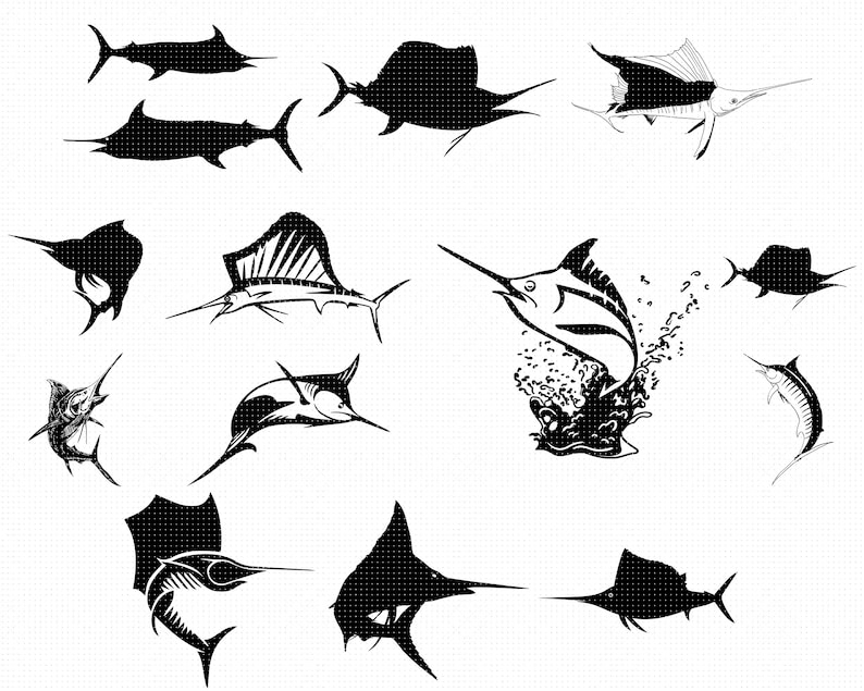 Download Swordfish svg sailfish svg marlin svg eps png dxf clipart | Etsy