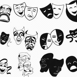 Thespian Maske Svg, Eps, Png, Dxf, Clipart für Cricut und Silhouette