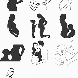 femme enceinte grossesse svg, eps, png, dxf, clipart pour cricut et silhouette