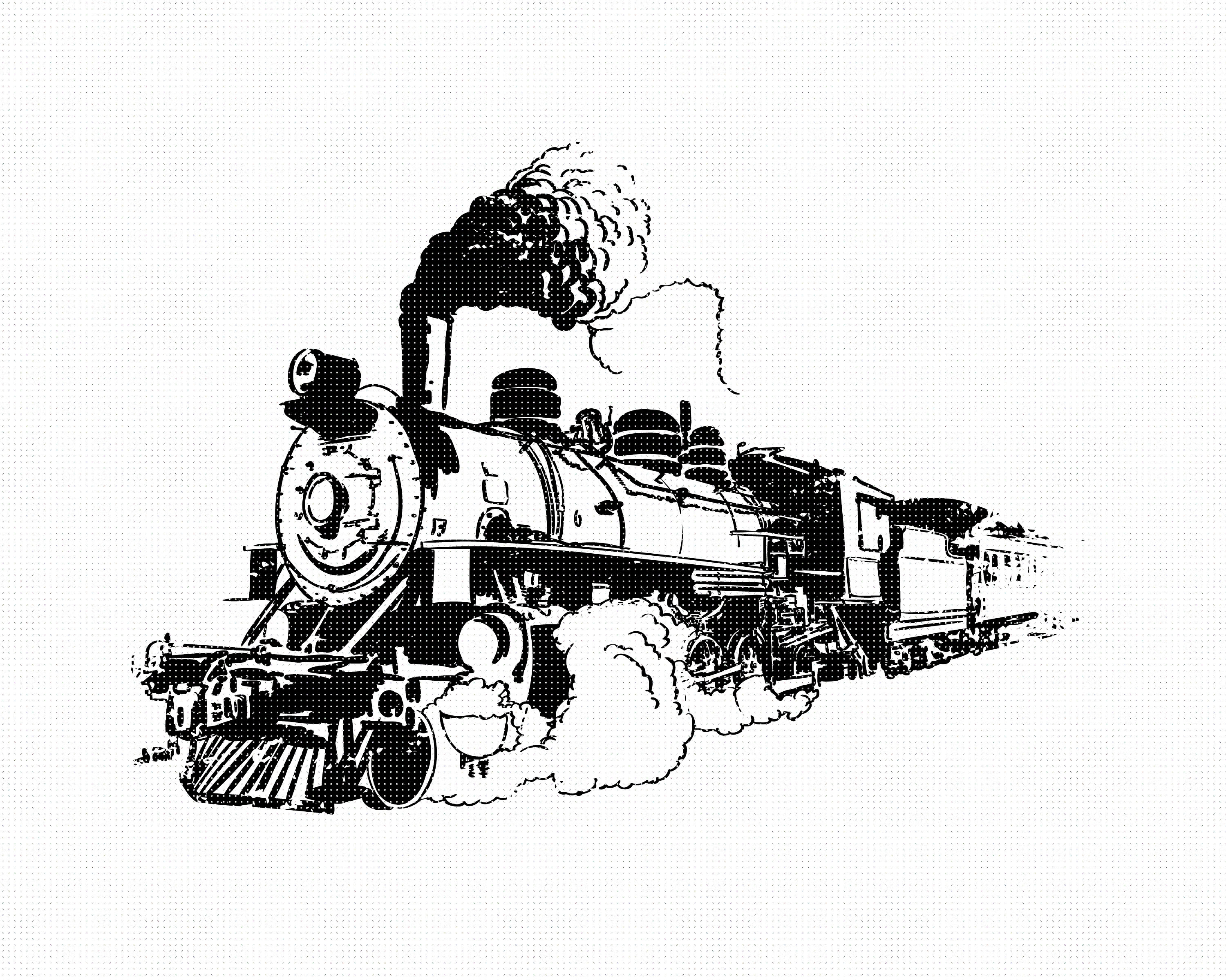 Black And White Illustration Of A Vintage Steam Locomotive Or Train  Speeding In Full Speed Coming Up The Viewer Forward On Isolated Background  In Retro Style. Royalty Free SVG, Cliparts, Vectors, and