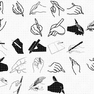 mão segurando uma caneta svg, eps, png, dxf, clipart para cricut e silhueta