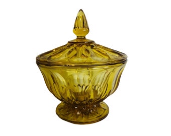 Vintage Amber Anchor Hocking Glass Covered Candy Dish Footed