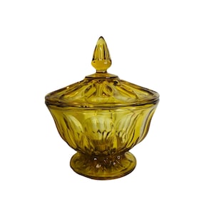 Vintage Amber Anchor Hocking Glass Covered Candy Dish Footed