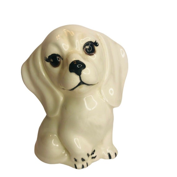 ヴィンテージの手描き陶器製犬の置物：4.5インチの子犬の像 - Etsy 日本