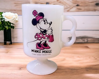 Vintage Minnie Mouse Milk Glass Mug Cup Walt Disney Production Shopping Glam