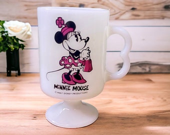 Vintage Minnie Mouse Leche Vidrio Taza Taza Walt Disney Producción Compras Glam