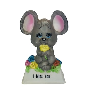 Vintage Ceramic Russ Berrie Mouse Figure,  I Miss You, 5 Inches