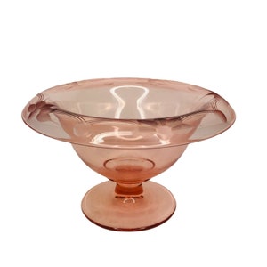 Vintage Pink Depression Glass Etched Footed Condiment Bowl Rolled Edge