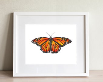 Monarch Butterfly art print, watercolor painting butterfly wall art, butterfly gift for wife, for birthday for girls room, decor for house