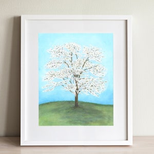 Dogwood Tree Print, Dogwood painting, watercolor print, flower wall decor, handpainted watercolor, white dogwood, spring prints