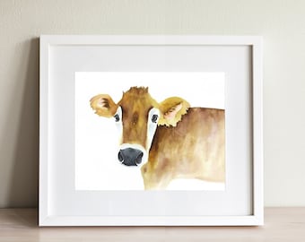 Cow art print, watercolor cow painting, farmhouse wall art print, livestock wall art, farm animal print for nursery, kitchen art, cow print