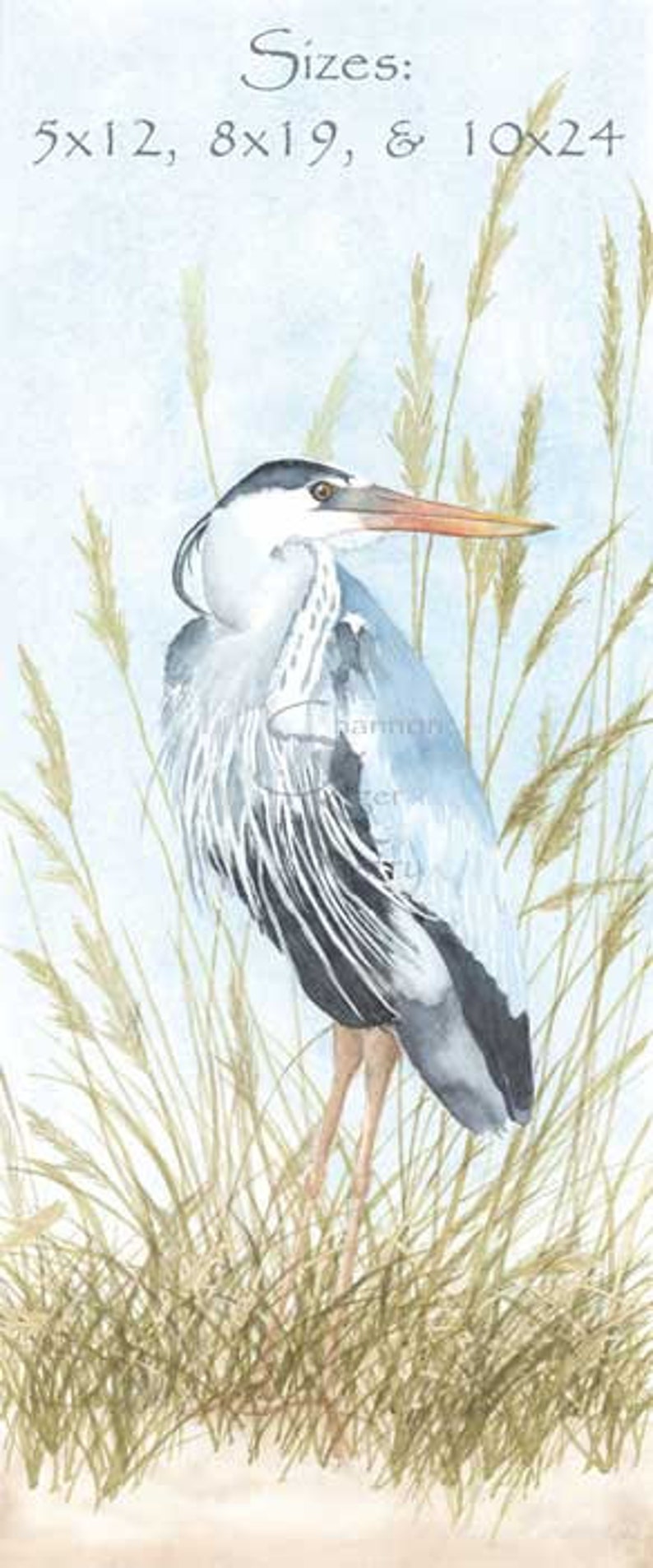 Blue heron art print, great blue heron painting, heron wall art, beach bird wall art, sea grass painting for beach house, gift for mom image 6
