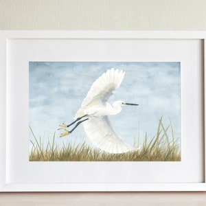 White Egret Original Watercolor Fine Art Print, egret painting, heron art, crane watercolor print, great white egret painting, Little egret