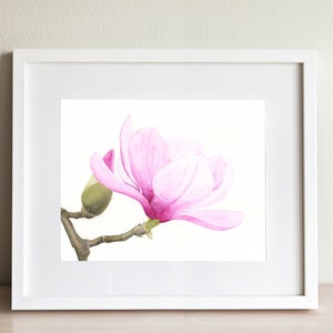 Watercolor Magnolia print, magnolia painting, pink magnolia blossom wall art, thoughtful birthday gift for mom, extra large watercolor print