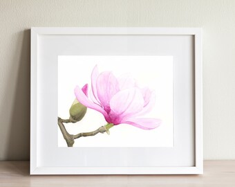 Watercolor Magnolia print, magnolia painting, pink magnolia blossom wall art, thoughtful birthday gift for mom, extra large watercolor print