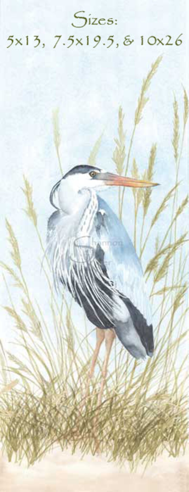 Blue heron art print, great blue heron painting, heron wall art, beach bird wall art, sea grass painting for beach house, gift for mom image 7
