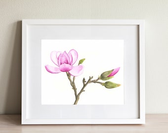 Magnolia Print, watercolor floral print, watercolor magnolia gift, nature inspired print, floral artwork, botanical art print, pink magnolia