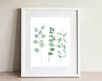 Eucalyptus print, eucalyptus watercolor print, greenery painting, botanical print, plant painting, living room wall art, farmhouse decor