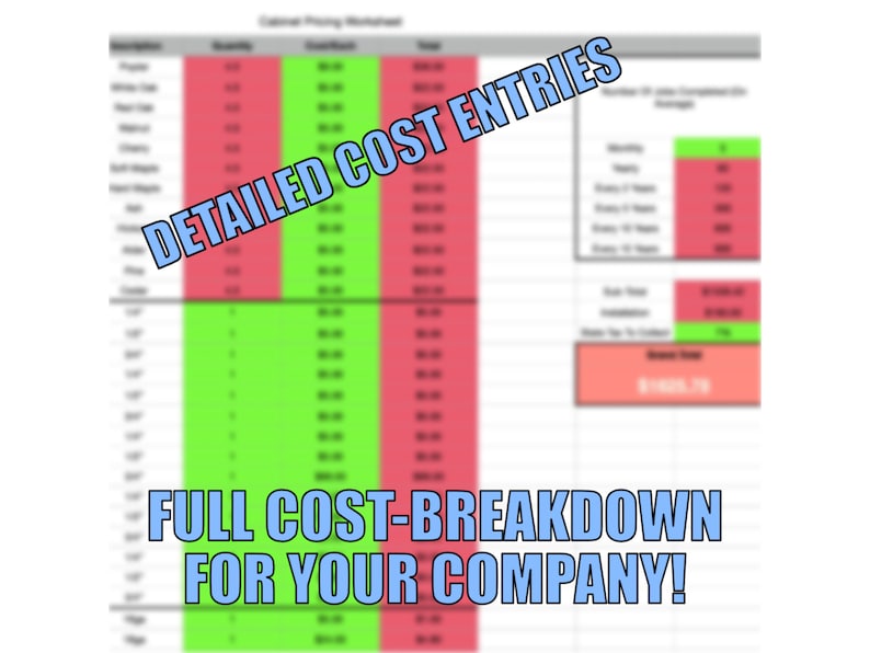 Cabinet Pricing Spreadsheet: Woodworking Quoting Form - Etsy