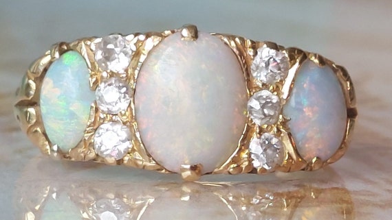 Extraordinary 18ct gold Antique Edwardian opal ri… - image 10