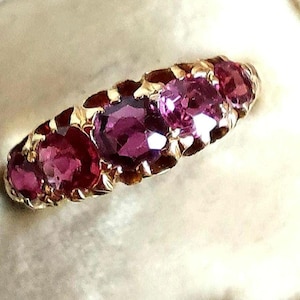 Victorian Five Stone Natural Ruby Ring, Antique 18ct Yellow Gold Engagement or Anniversary Band, 1800s Fine Jewellery