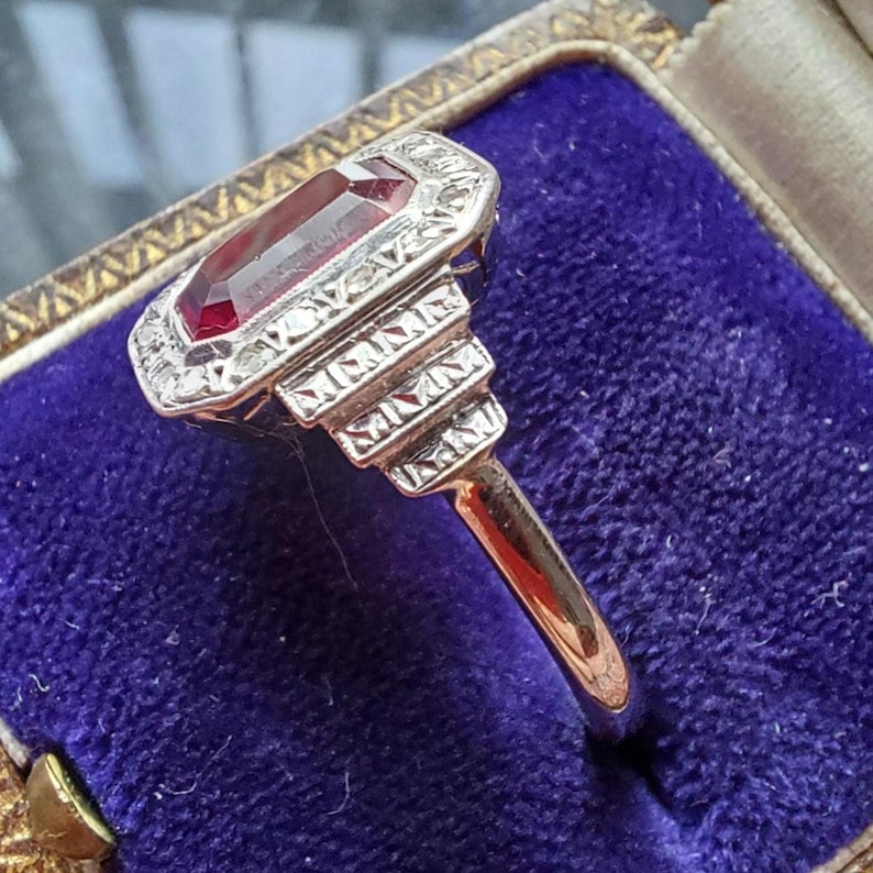 ANTIQUE 18ct Ruby and Old Cut Diamond Ring, Unique Antique jewellery, Antique wedding rings image 5