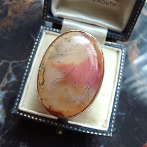 1970s Vintage 9ct Gold Moss Agate Ring - Size 7