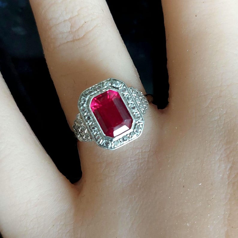 ANTIQUE 18ct Ruby and Old Cut Diamond Ring, Unique Antique jewellery, Antique wedding rings image 9
