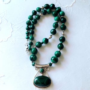 Handmade Vintage Sterling Silver Malachite Necklace, Gemstone Necklace