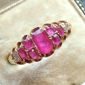 Antique Victorian 18ct Gold Ruby And Diamond Ring, Five Stone Engagement Ring, Natural Ruby Jewellery