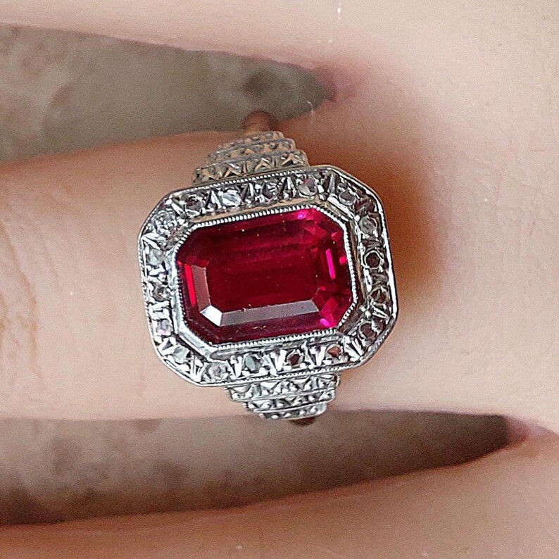 ANTIQUE 18ct Ruby and Old Cut Diamond Ring, Unique Antique jewellery, Antique wedding rings image 8