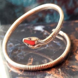 Vintage Serpent Bracelet, Coiled Rolled Gold Snake Bangle, Symbolic Jewellery