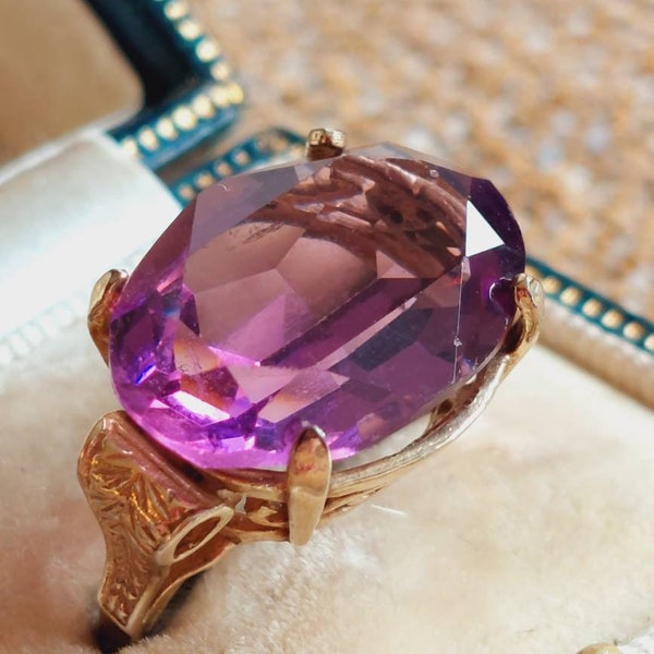 Bague à cocktail en pâte violette antique, taille 8