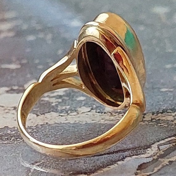 Antique 18ct yellow gold oval cut garnet ring siz… - image 10