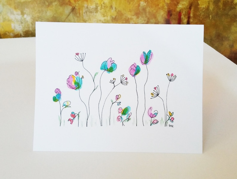 Note Cards Handmade Note Cards Blank Doodle Flowers Folded - Etsy
