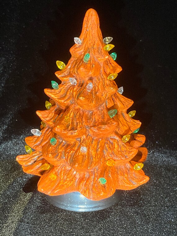 Lighted Ceramic Christmas Tree - Battery-Operated with Multi-Colored Lights  - 7.5 Inch