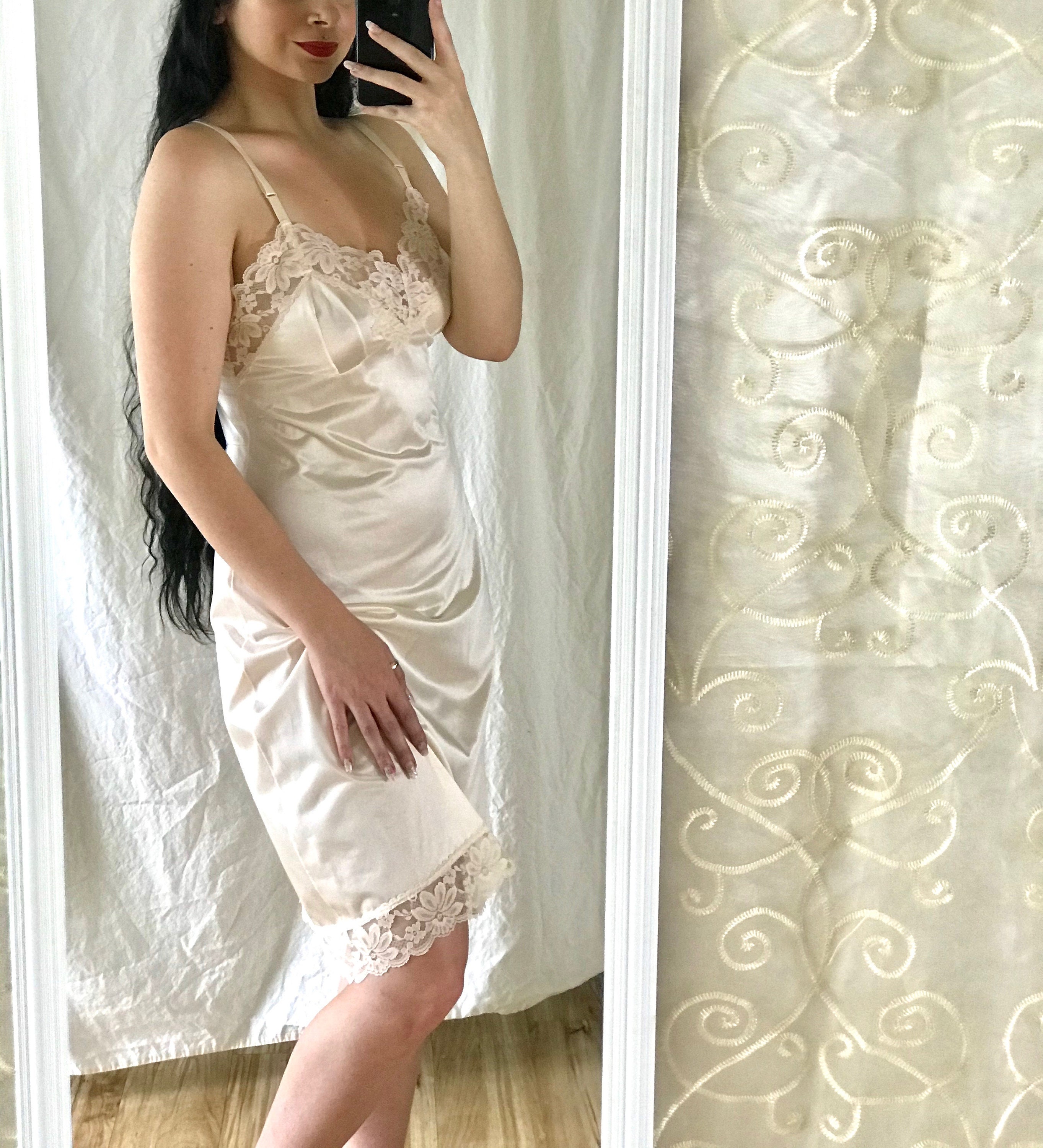 Vintage White Satin Slip Dress Lace Flowers Lorraine Etsy
