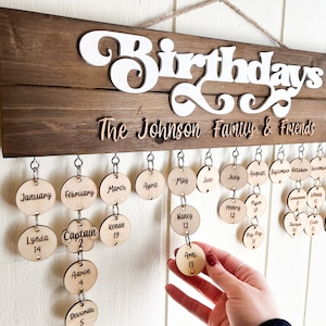 Wood Family Birthday Calendar Wall Hanging, Mother&#39;s Day Gift, Personalized Celebrations Board, Unique Housewarming, Wedding, Closing Gift