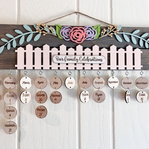 Wood Family Birthday Calendar Wall Hanging, Present for Mom, Personalized Celebrations Board, Unique Housewarming, Wedding, Closing Gift