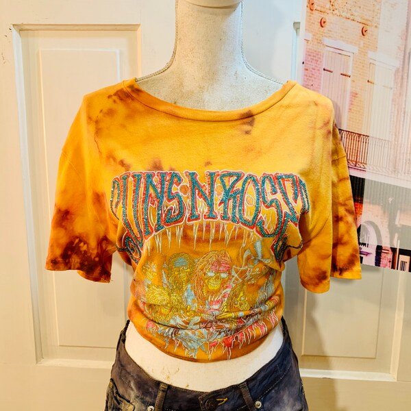 True Vintage Guns & Roses Use Your Illusions Concert T-shirt Upcycled Custom Bleached Embellished Graphic Tshirt