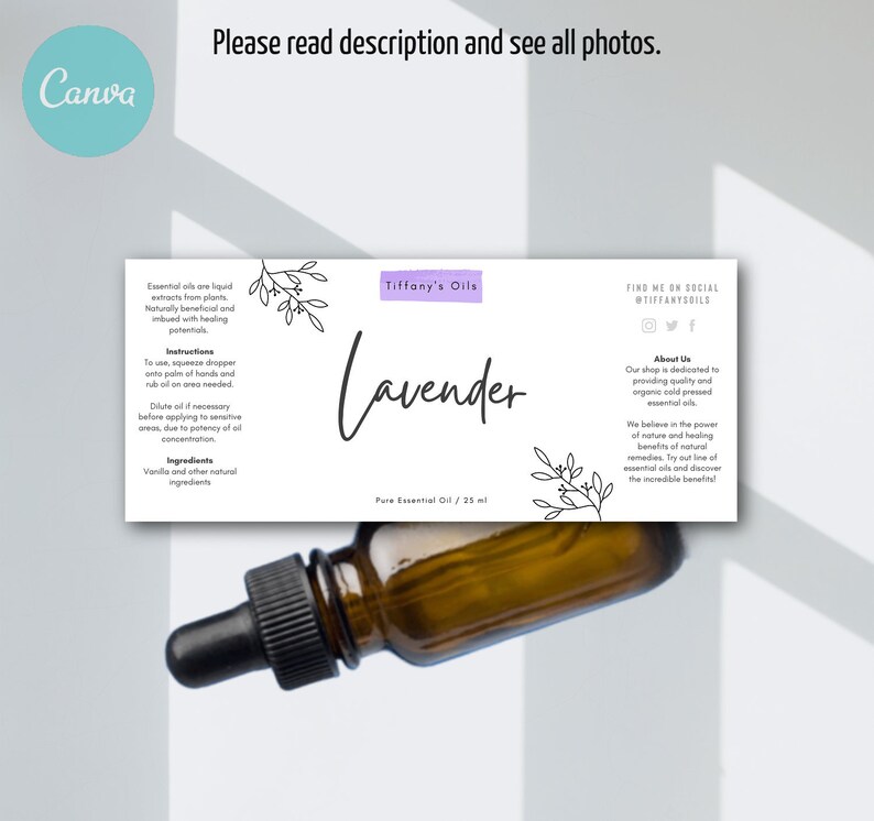Essential Oil Label Template Dropper Bottle Label Canva | Etsy