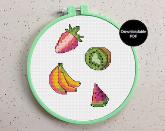 Kleurrijk fruit Cross Stitch patroon, Instant PDF downloaden