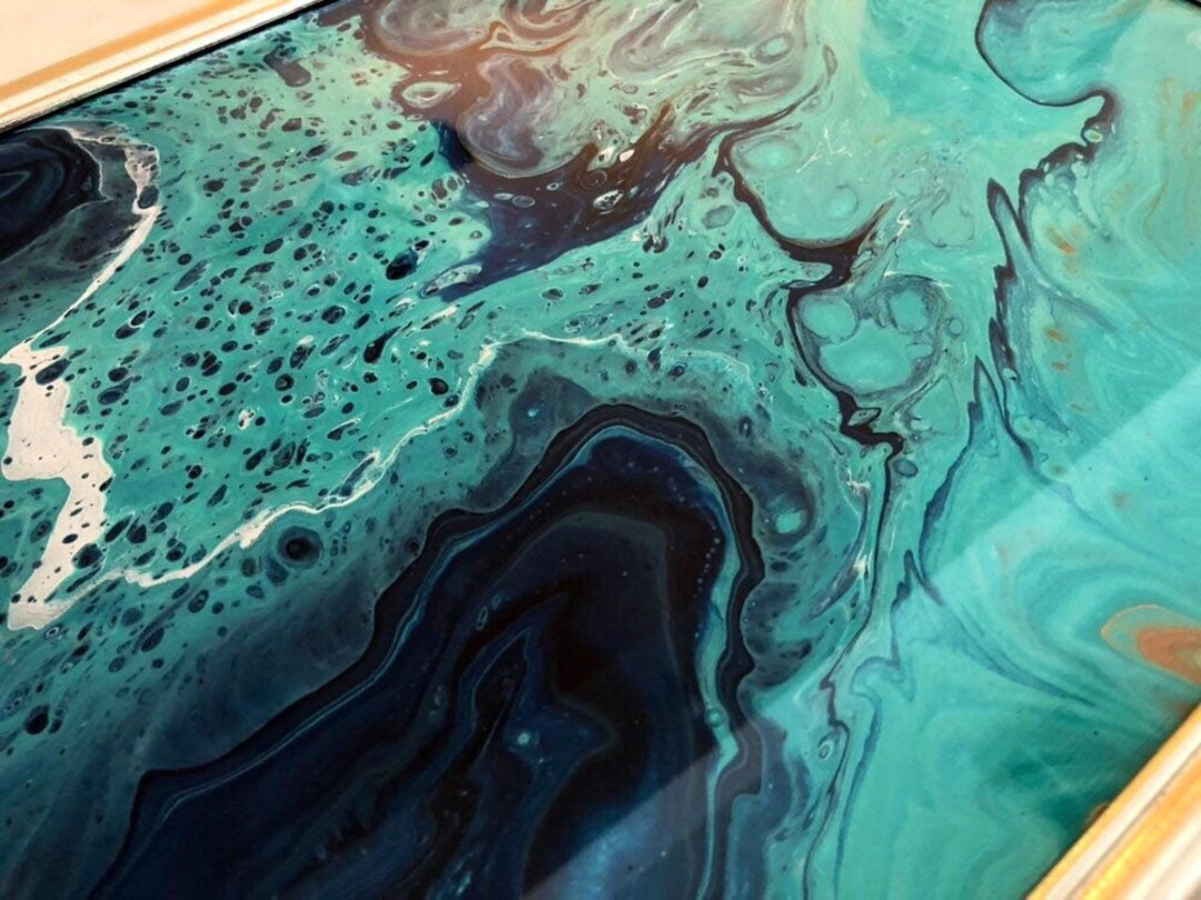 Original Acrylic Beach Pour Painting layers of Blue - Etsy