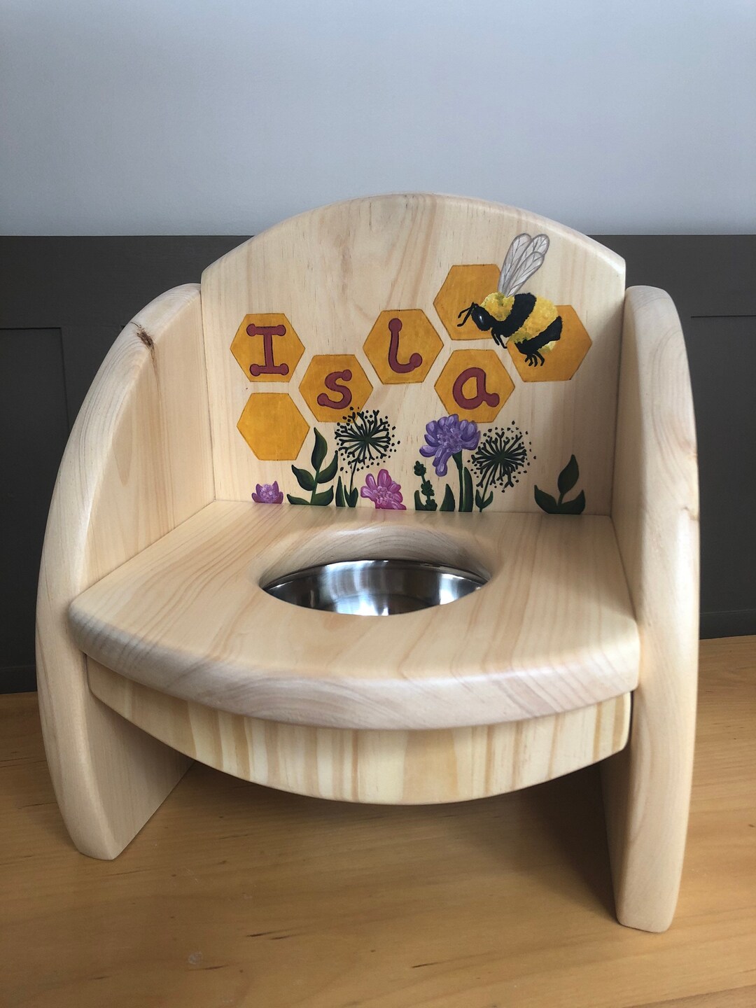 Custom/personalized, Wooden Potty Chair, Handmade, Natural Wood, Hand Painted, Potty Training