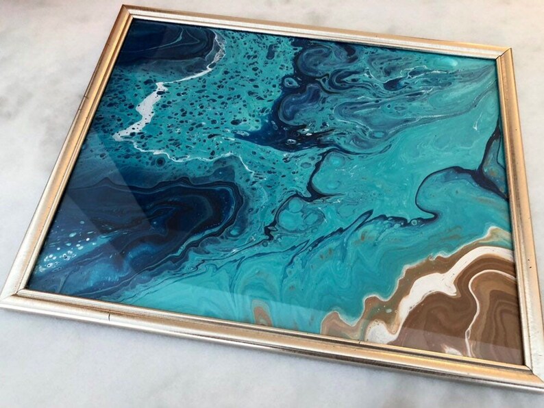 Original Acrylic Beach Pour Painting layers of Blue - Etsy