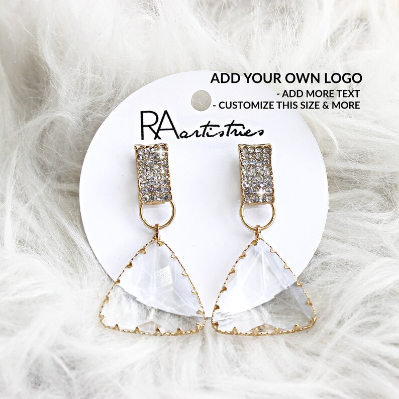 Round Circle Set of 25+ Custom Earring Holder Display Cards With Your Printed Logo Words For Jewelry Brand Label Packaging