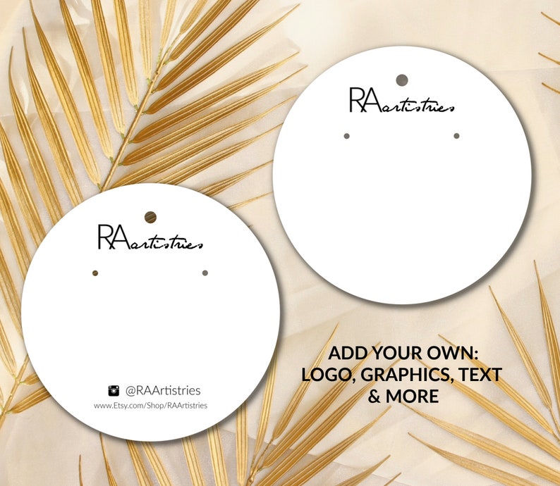 Round Circle Set of 25+ Custom Earring Holder Display Cards With Your Printed Logo Words For Jewelry Brand Label Packaging