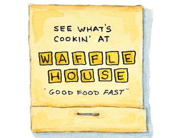 Waffle House Matchbook Watercolor Print | Retro Americana Wall Art